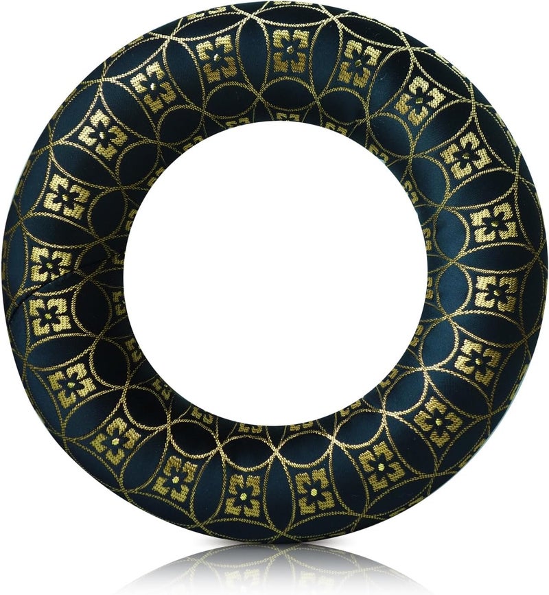 UPCEED Singing Bowl Cushion for Tibetan Singing Bowls, Handmade Silk Brocade Round Cushion Pillow for Sound Healing and Crystal Sound Bowls Accessories(BlackGold,6.7 Inch) - Image 1